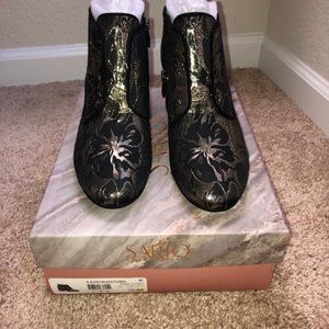 Franco Sarto Black and Gold Ankle Boots